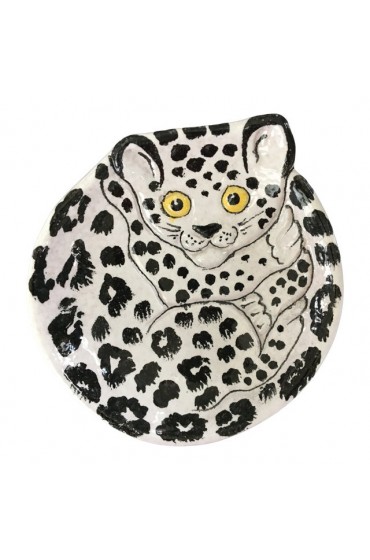 Home Decor | Mid-Century Italian Snow Leopard Hand Painted Pottery Bowl/Catchall - BE13196