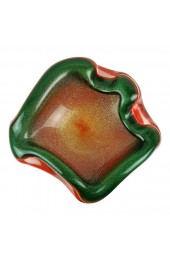 Home Decor | Murano Vintage Orange Green Gold Flecks Italian Art Glass Biomorphic Shaped Midcentury Bowl Ashtray - WS79835