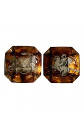 Home Decor | Vintage Neoclassic Glass Oversized Octagon Glass Cigar Ashtrays - Set of Two - IF10534
