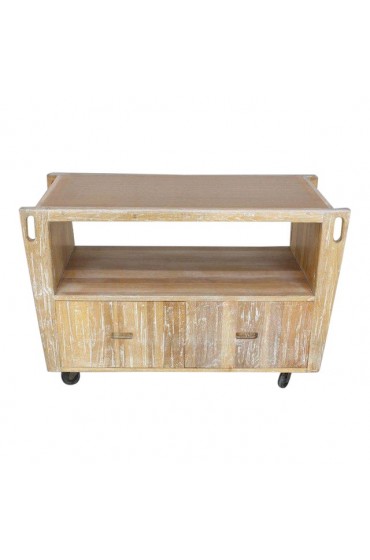 Home Furniture | 1970s Arts & Crafts Adze Cut Ceruised Oak Finish Serving Cart Bar on Wheels - QI12121