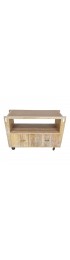 Home Furniture | 1970s Arts & Crafts Adze Cut Ceruised Oak Finish Serving Cart Bar on Wheels - QI12121