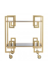 Home Furniture | 2 Tier Bar Cart in Brass & Black Glass - DU83255