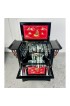 Home Furniture | Mid Century Chinese Export Bar Cabinet in Black Lacquer and Decorative Painting and Carved Stone Murals - XM05814