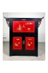 Home Furniture | Mid Century Chinese Export Bar Cabinet in Black Lacquer and Decorative Painting and Carved Stone Murals - XM05814