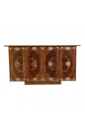 Home Furniture | Vintage Burl and Maple Asian Style Fold Out Dry Bar With Marble Top - QQ35228