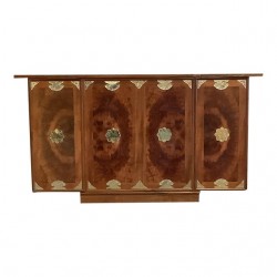 Home Furniture | Vintage Burl and Maple Asian Style Fold Out Dry Bar With Marble Top - QQ35228