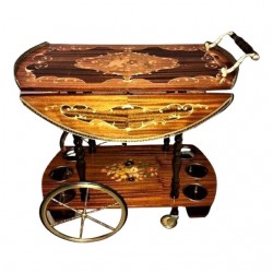 Home Furniture | Vintage Italian Rosewood and Marquetry Inlay Drop Leaf Bar Cart - LF76919