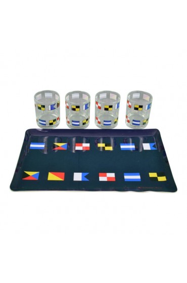 Home Tableware & Barware | Abercrombie & Fitch Double Old-Fashioned Glasses & Signal Flag Bar Tray - 13 Piece Set - PD53412