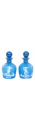 Home Tableware & Barware | Antique 1890s Mary Gregory Blue Glass Cruet Bottles Boy & Girl in Landscape - Set of 2 - DU98480