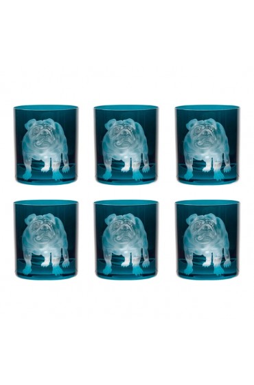 Home Tableware & Barware | ARTEL Dog Collection Bulldog Double Old Fashioned Glass in Peacock - Set of 6 - YY56594