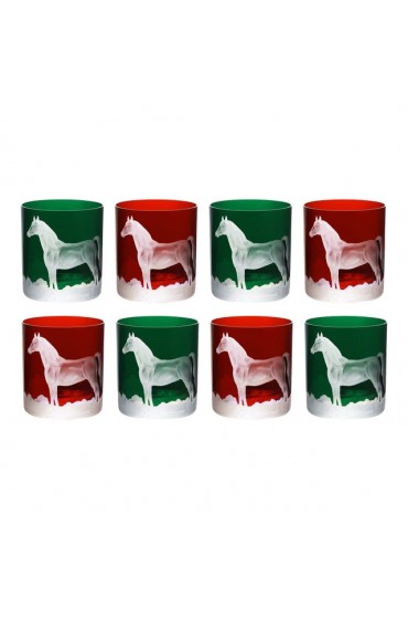 Home Tableware & Barware | ARTEL Horse Double Old Fashioned Glass in Red and British Racer Green, Set of 8 - CI27317