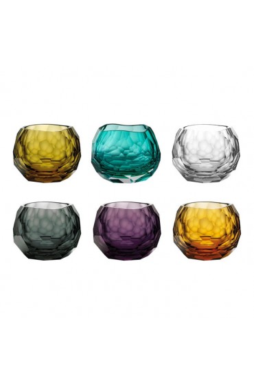 Home Tableware & Barware | Glacer Double Old Fashioned Glasses, Assorted Colors, Set of 6 (Amber, Olive, Purple, Cyan, Teal, Clear) - DL32335