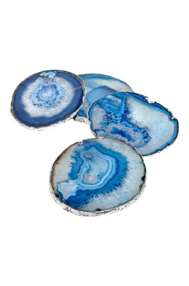 Home Tableware & Barware | Lumino Gemstone Coasters, Azure Agate & Silver, Set of 4 - NV18059