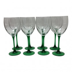 Home Tableware & Barware | Mid-Century French Green Stem Cut to Clear Crystal Wine Glasses - Set of 8 - RW20625