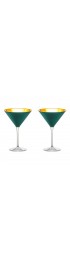 Home Tableware & Barware | Nicolette Mayer Oro 24k Crystal Martini Glass, Peacock Blue, Set of 2 Glasses in Gift Tube - AO72991