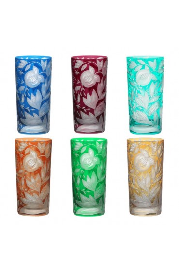 Home Tableware & Barware | Verdure Highball Glasses, Set of 6, Bright Colors (Amber, Azure, Emerald, Fuchsia, Orange and Teal) - FH82144