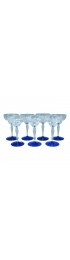 Home Tableware & Barware | Vintage 1930s Weston Cut Glass Liquor Cocktail Goblets With Floral Design and Cobalt Foot - 7 Pieces - UF28804