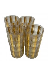 Home Tableware & Barware | Vintage Mid-Century Modern 22k Gold Culver Ltd. Plaid Collins Highball Glasses- Set of 4 - MN82596