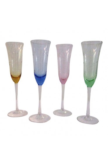 Home Tableware & Barware | Vintage Multicolor Etched Glass Champagne Flutes, Set of 4 - XT51191