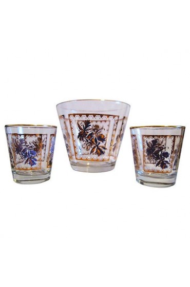 Home Tableware & Barware | Mid-century Purple Iris Ice Bucket & Glasses, Set of 3 - ST74389