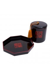 Home Tableware & Barware | Set Chinoiserie Ice Bucket Bar Cart Tray Black Lacquer - NH25516