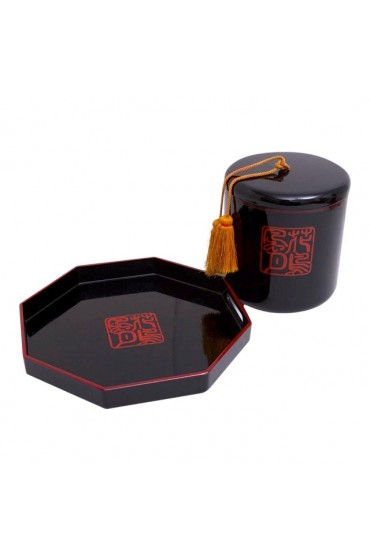 Home Tableware & Barware | Set Chinoiserie Ice Bucket Bar Cart Tray Black Lacquer - NH25516