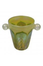 Home Tableware & Barware | Vintage Art Glass Pulled Feather Green Blue Tiffany Style Ice Bucket - VH47758