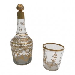 Home Tableware & Barware | 1910s Art Nouveau Gilt Decorated Small Carafe & Glass - 2 Pieces - AW13109