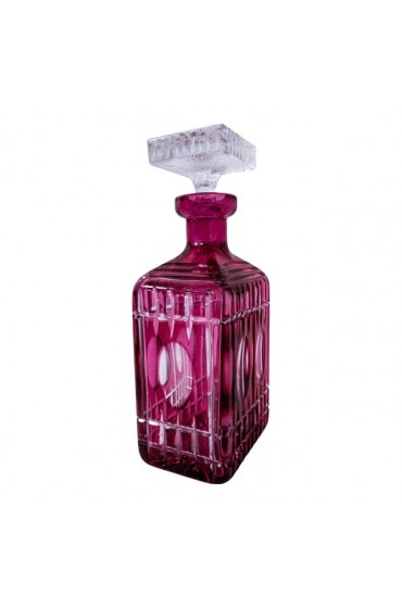 Home Tableware & Barware | Antique English Cut Crystal Decanter, Ruby Red Color Square Stopper - AD72147