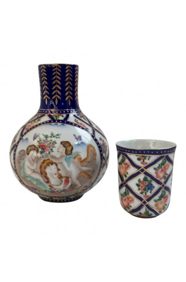 Home Tableware & Barware | Cupids & Angels Hand-Painted on a Porcelain Nightstand Decanter - Set of 2 - - JO21571