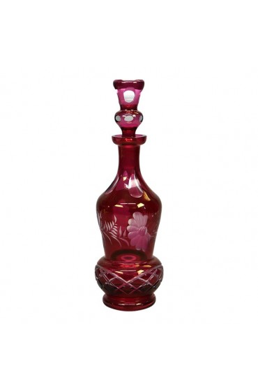 Home Tableware & Barware | Late 19th Century Circa 1890 Oversized Victorian Bohemian Cut to Clear Cranberry Glass Decanter - TV65518