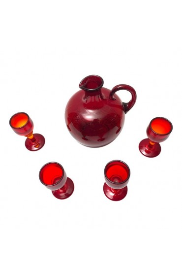 Home Tableware & Barware | Mid-Century Modern Blenko Style Glass Decanter & Cordial Goblets - 5 Pieces - DJ08621