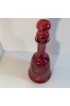 Home Tableware & Barware | Vintage Cranberry Cut to Clear Glass Liquor Decanter With Beehive Bubble Stopper - YP17298