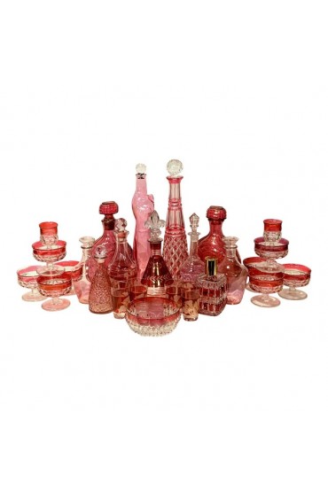 Home Tableware & Barware | Vintage Pink Crystal & Glass Barware- Set of 31 - DI32662