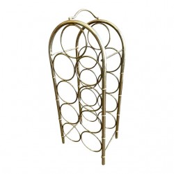 Home Tableware & Barware | Vintage Brass Plated Faux Bamboo Nine Bottle Arched Wine Rack - FW95919
