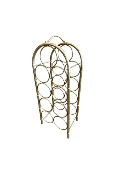 Home Tableware & Barware | Vintage Brass Plated Faux Bamboo Nine Bottle Arched Wine Rack - FW95919