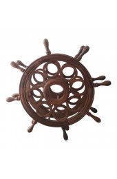 Home Tableware & Barware | Vintage Mid-Century Modern Wooden Ships Wheel Wine Rack - JM31487