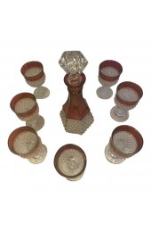Home Tableware & Barware | 1930s Indiana Glass Diamond Point Ruby Decanter With Wine Glasses Set- 9 Pieces - NM61308