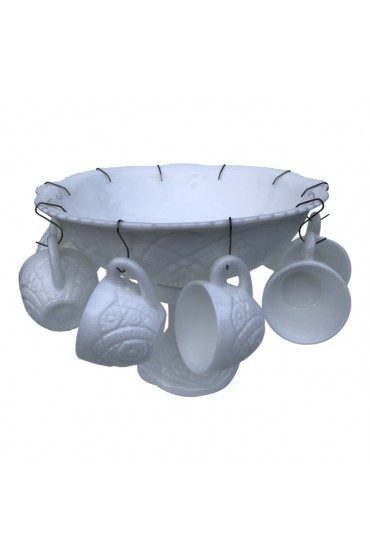 Home Tableware & Barware | 1930s Westmoreland McKee Milk Glass Punch Bowl Set- 25 Pieces - PV76507