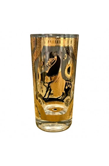 Home Tableware & Barware | 1960s Fred Press Signed Gold and Black Horse Collins Glasses - Set of 8 With Caddy - JA26657