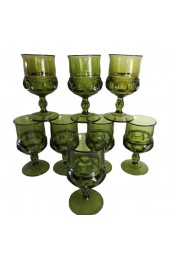 Home Tableware & Barware | 1960s Green Kings Crown Thumbprint Goblets by Indiana Glass - Set of 8 - BC25664