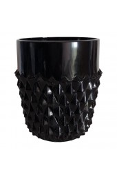 Home Tableware & Barware | 1960s Indiana Glass by Tiara Diamond Point Shiny Opaque Black Pressed Glass Old Fashioned Tumbler - BG16551