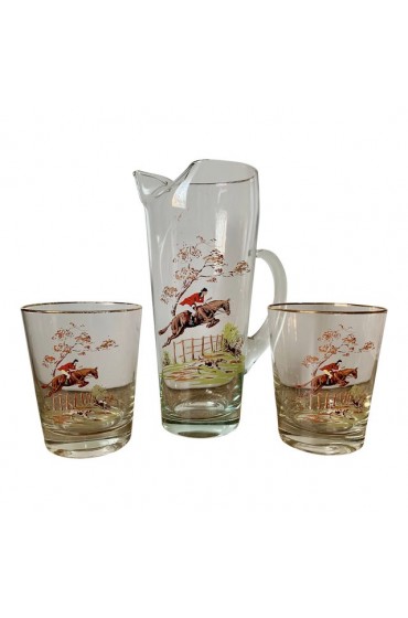Home Tableware & Barware | 1970s Fox Hunt Cocktail Glasses With Pitcher Set - 7 Pieces - LF49260