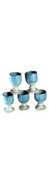 Home Tableware & Barware | 1970s French Stoneware Blue Glazed Chalices- Set of 5 - MA93744