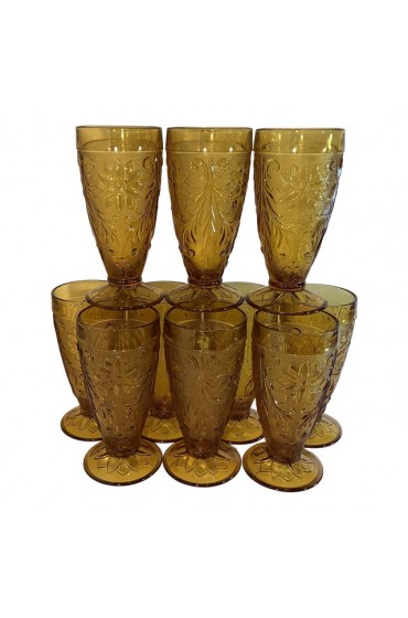 Home Tableware & Barware | Antique Sandwich Glass Co. Pressed Amber Footed Highballs- Set of 10 - XS49474