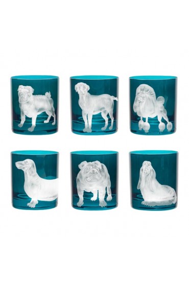 Home Tableware & Barware | ARTEL Dog Collection Set of Double Old Fashioned Glasses, Peacock, Set of 6 - IA00709
