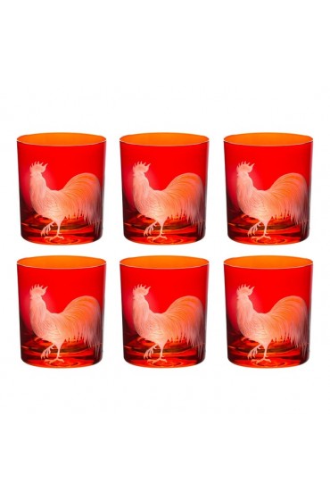 Home Tableware & Barware | Farm Rooster Double Old Fashioned Glasses Burnt Orange - Set of 6 - CM33208