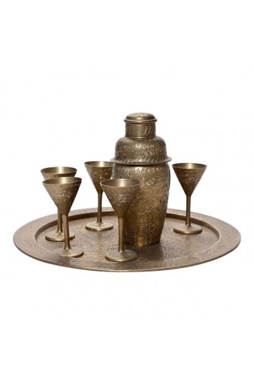 Home Tableware & Barware | Hand Tooled Mid 20th Century Brass Cocktail Set- 8 Pieces - IK44808