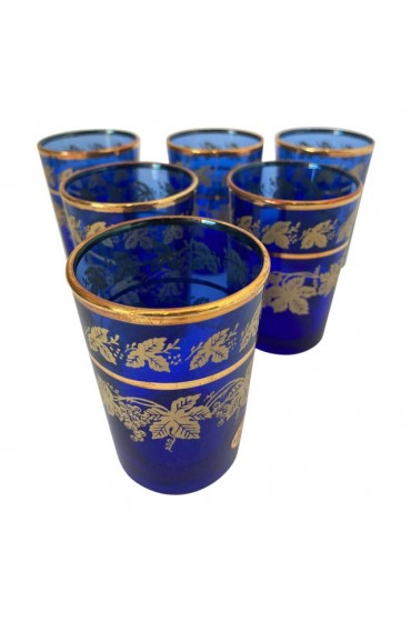 Home Tableware & Barware | Handblown Moorish Moroccan Blue and Gold Glasses - Set of 6 - ZM26608