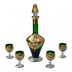 Home Tableware & Barware | Mid 20th Century Bohemian Hand-Enameled Decanter & Glasses - 5 Pieces - DD70612